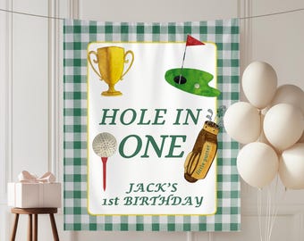 Golf 1e verjaardag banner, hole-in-one par-Tee meisjes en jongens beheersen eerstejaars verjaardag