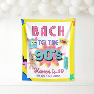 30th birthday 90s theme, 90s Party Banner,  90s Theme Sign | Throwback hanging Backdrop | Back to the 90s Decor | retro party theme backdrop