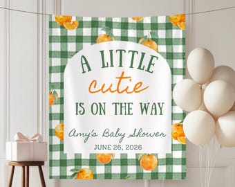 Little Cutie On The Way Banner Baby Shower Decor Orange Theme Citrus Baby Shower Backdrop Gender Neutral Baby Shower Sign Party