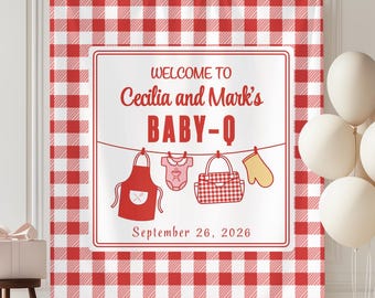 Baby Q Shower Backdrop: BBQ Gender Reveal Party Decoration