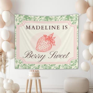 strawberry first birthday backdrop, Berry Sweet Theme Decor banner, Berry Sweet Party Decor,Berry Sweet Girl Party Decor,custom berry party