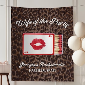 wife of the party leopard bachelorette banner, Mob Wife Bachelorette Party Backdrop: Vegas Theme Decor kiss the miss goodbye