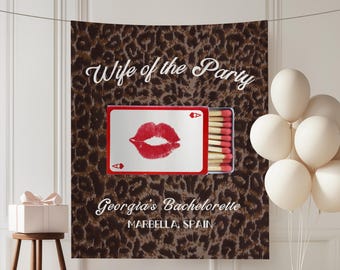wife of the party leopard bachelorette banner, Mob Wife Bachelorette Party Backdrop: Vegas Theme Decor kiss the miss goodbye