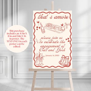That&#39;s Amore engagement party decorations, whimsical italian theme, hand drawn that&#39;s amore welcome sign, rehearsal dinner welcome sign