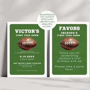 Football Birthday Invitation bundle, First Year Down, Game On, Football Invite, Editable First birthday Invite Template, Boy Birthday Invite