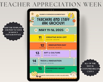Groovy Teacher Appreciation Week Itinerary Template (Digital Download)