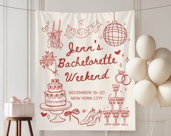 Personalized Bachelorette Party Decor, Bachelorette Beach Party Weekend Banner, Valentine Bach Tapestry, Bachelorette Background Photo