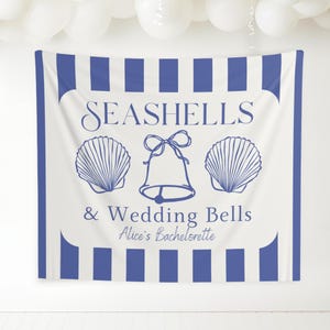 seashells and wedding bells bachelorette party hanging backdrop,coastal bach weekend Banner,Beach wedding Decorations,bach on the coast