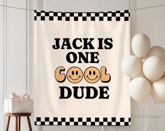 One Happy Dude Birthday Party Banner First Birthday Welcome Sign Custom Retro Checkered Theme 1st Birthday Banner Skateboard Boy Decorations