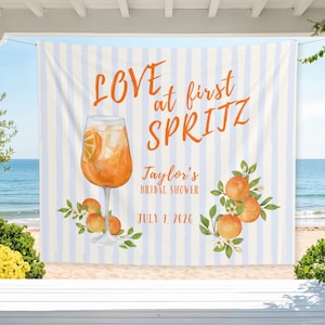 Love at First Spritz banner, Bridal Shower Sign,aperol Spritz bachelorette decor, aperol bachelorette tapestry,Citrus spritz bridal backdrop