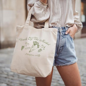 fresh off the market tote bag, fresh off the market bridal shower gifts, farmers market theme bachelorette party tote farmers market favors