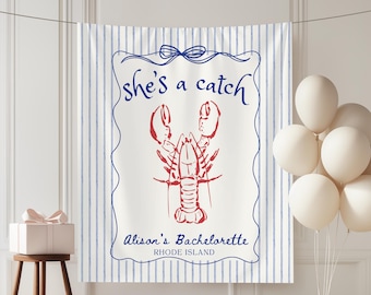 Sie ist ein Fang Bachelorette Banner: Küsten Hummer Thema Brautdusche Dekor Fischer ästhetische benutzerdefinierte Bach Party Wandteppich