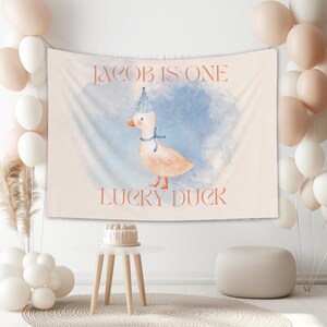 One Lucky Duck Personalized Banner,One Lucky Duck boys Birthday Party Decor,Custom One Lucky Duck Bday Banner,One Lucky Duck Bday Backdrop
