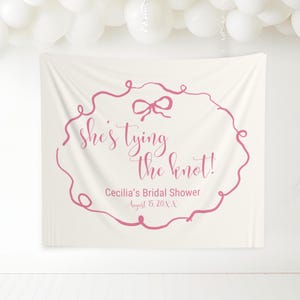 Shes Tying The Knot Bridal Shower backdrop Sign, Tying the Knot Bachelorette Decorations, Doodle Bachelorette Banner, Bow Bridal Shower Sign