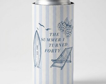 El verano en que cumplí treinta años: enfriador de latas, recuerdos de fiesta de cumpleaños para cumpleaños de 30, 40 o 50 años, funda para bebida de cumpleaños playero.