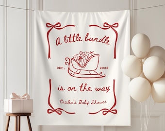 Panneau de bienvenue pour une baby shower de Noël, tapisserie en tissu pour baby shower de Noël, décor de baby shower de Noël