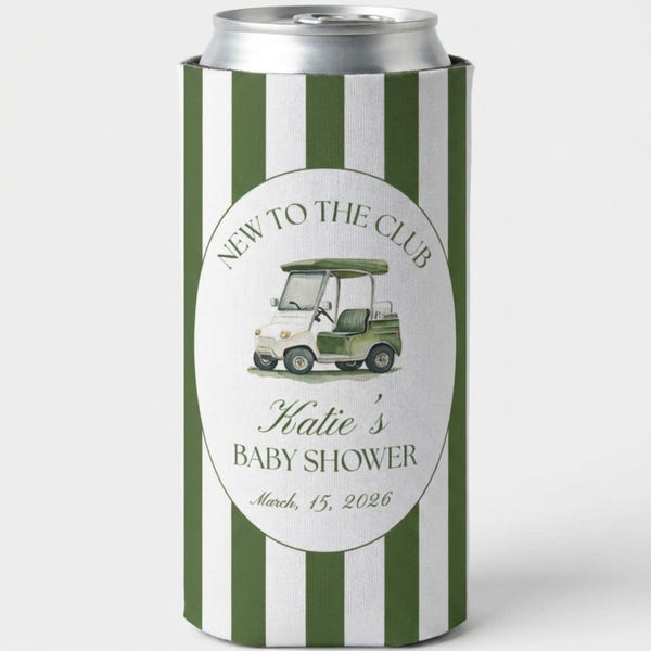 Porta-latas personalizado para chá de bebê com tema de golfe, ideal para meninos ou meninas, perfeito para chá de bebê com tema de golfe.