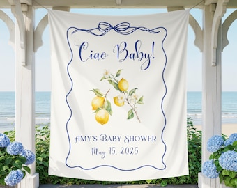 Lemon Ciao Babyparty Backdrop: Italienisches Zitronen-Thema Willkommensschild, wir können es kaum erwarten, Ihren Babyparty-Stoffhintergrund zu quetschen