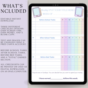 Canva Templates | Kids Chore Charts Bundle For Tweens And Teens | How To Earn Screen Time Chart | Boys Daily Routine | Kids Daily Schedule
