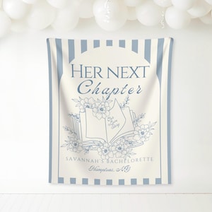 next chapter backdrop, A New Chapter Begins bach, Bookish Bridal Shower Fabric Banner, Book Lover Bachelorette Party, Bookish Bach Decor
