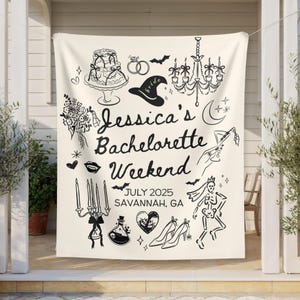 Personalized Witchy Bachelorette Party Decor, Custom Location Bachelorette Weekend Tapestry, Salem Bachelorette, Halloween Bridal Merch