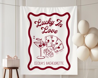 Lucky in Love Bachelorette Backdrop: Vegas Casino Party Decor
