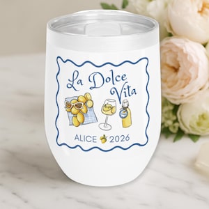 Vaso de vino personalizado de la Costa Amalfitana: recuerdo de despedida de soltera con limón