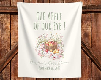 Decoraciones para baby shower con temática de otoño, letrero de bienvenida para baby shower, manzana otoñal, floral, género neutro, fondo de manzana con chispas para bebé