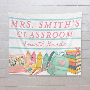 Custom Composition Notebook Welcome To Classroom Tapestry, Class Banner, Pastel preppy Classroom Decor, Back To School, First Day of School