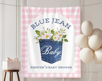 Blue Jean Baby Shower Backdrop, Rustic Denim Banner