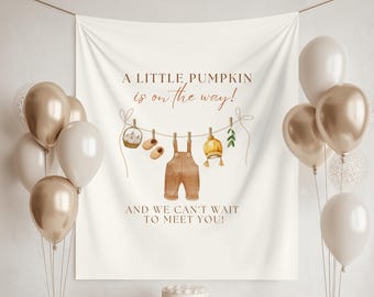 A little pumpkin is on the way banner, Pumpkin rustic Baby Shower welcome sign, fall baby shower gender reveal, autumn baby shower backdrop