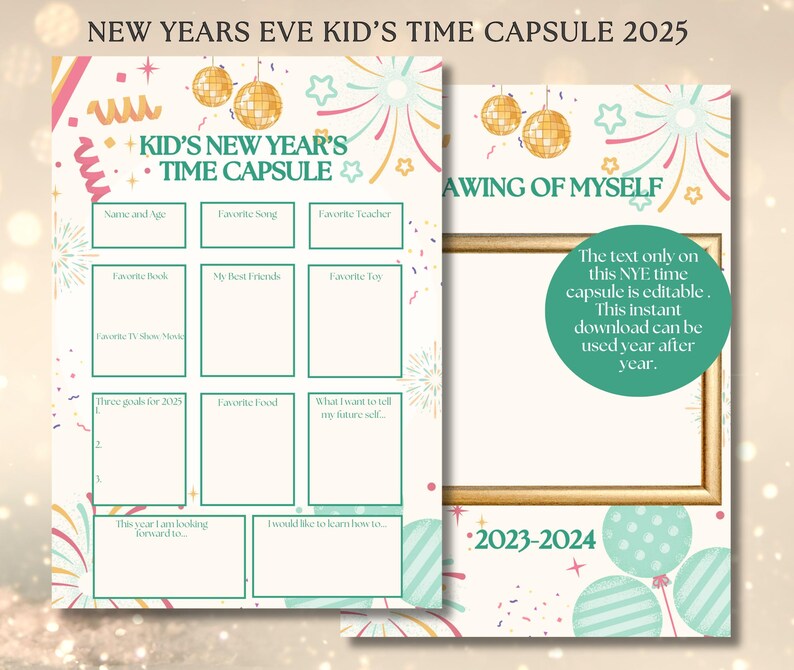 New Years Kids Time Capsule | Printable Editable New Year Activity ...