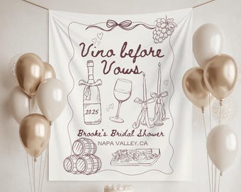 Vino vor dem Gelübde Bachelorette Wandteppich: Wein-Thema Brautdusche Dekor