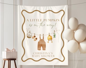 Banner „Kleiner Kürbis unterwegs“, Herbstliche Babyparty-Hintergrunddekoration, Kürbisdeko für die Herbstzeit, Geschlechtsneutrales Babyparty-Schild, Personalisierbar