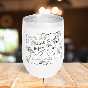 bachelorette tumbler mountains last trail before the veil mug,  camp bachelorette tumblers, bachelorette cups camp theme, mountain bach cups