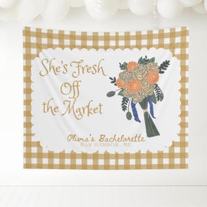 custom Fresh off the Market large Backdrop | Hand Drawn Farmer&#39;s Market Bridal Shower Decor | She&#39;s Fresh off the Market Fabric Banner
