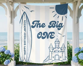 The Big ONE eerste verjaardagsdecoratie, The Big One verjaardagsbanner, oceaangolfachtergrond, surf 1e verjaardagsfeestje, surf verjaardagsfeestje decor