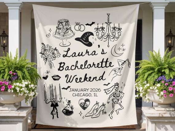 Personalized Witchy Bachelorette Party Decor, Custom Location Bachelorette Weekend Tapestry, Salem Bachelorette, Halloween Bridal Merch