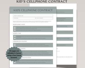 Kid/teen Cell Phone Contract: Editable Canva Template (digital Download ...