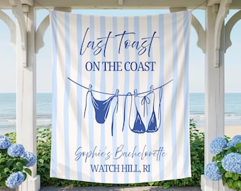 Last Toast on the Coast vrijgezellenfeest banner, preppy Coastal Bach feestdecor, strand bruids douche, nautische vrijgezellen achtergrond