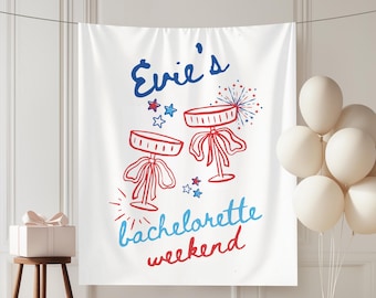 Banner de despedida de soltera de la última noche de la independencia: telón de fondo para fiesta del 4 de julio Banner rojo, blanco y "Acepto" Fondo para fiesta de despedida de soltera americana