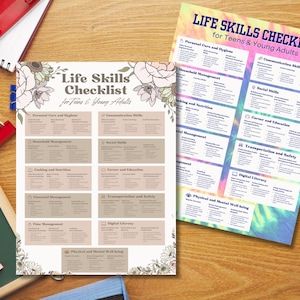 Bucket List | Checkliste für Alltagsfähigkeiten für Jugendliche und junge Erwachsene | Druckbar Bearbeitbar | Positive Affirmationen | Selbstfürsorge für Teenager