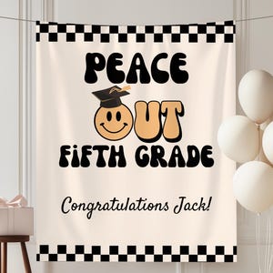 5th grade graduation banner, retro checkerboard 5th,8th grade grad party backdrop, custom elementary grad boy celebration custom tapestry