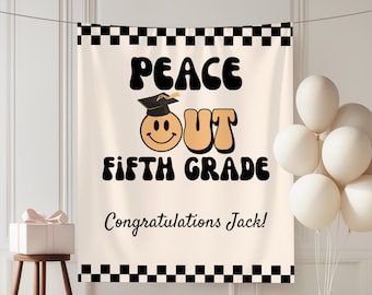 5. Klasse Graduierung Banner, Retro Schachbrett 5., 8. Klasse grad Party Hintergrund, benutzerdefinierte elementare grad Junge Feier benutzerdefinierte Wandteppich