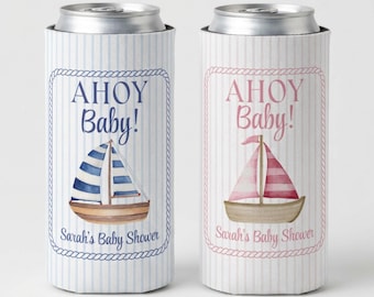 Ahoi Babyparty Cozie, Nautisches Babypartybevorzugung, Junge Babyparty, Mädchen-Babyparty, Küsten-Babypartydosenkühler, Sailor Theme Gefälligkeiten