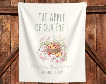 Decoraciones para baby shower con temática de otoño, letrero de bienvenida para baby shower, manzana otoñal, floral, género neutro, fondo de manzana con chispas para bebé
