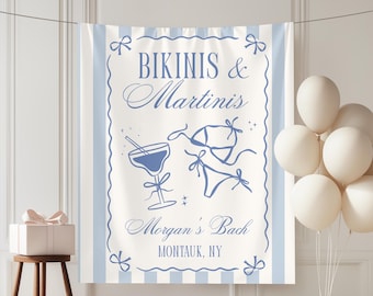 Bikinis und Martinis Bachelorette Banner, benutzerdefinierte Bikinis und Martinis Bachelorette Stoffschild, Küsten Bachelorette Bikinis und Martinis