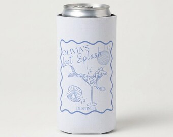 Fundas para latas de despedida de soltera Last Splash, enfriadores de latas de despedida de soltera con temática de sirenas, recuerdos de despedida de soltera con temática costera, recuerdos de despedida de soltera con temática playera