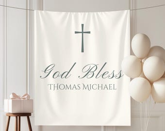 Baptism Decorations christening Sign Baptism Photo Backdrop Girl Boy God Bless Baptism fabric tapestry Baptism Banner Fabric cake backdrop