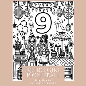 Girls pickleball birthday coloring page, editable girls pickleball coloring page, pickleball girl theme, girls pickleball birthday activity
